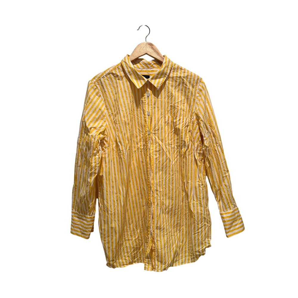 Talbots Yellow White Striped Cotton Boyfriend Shirt Button Down XL Preppy